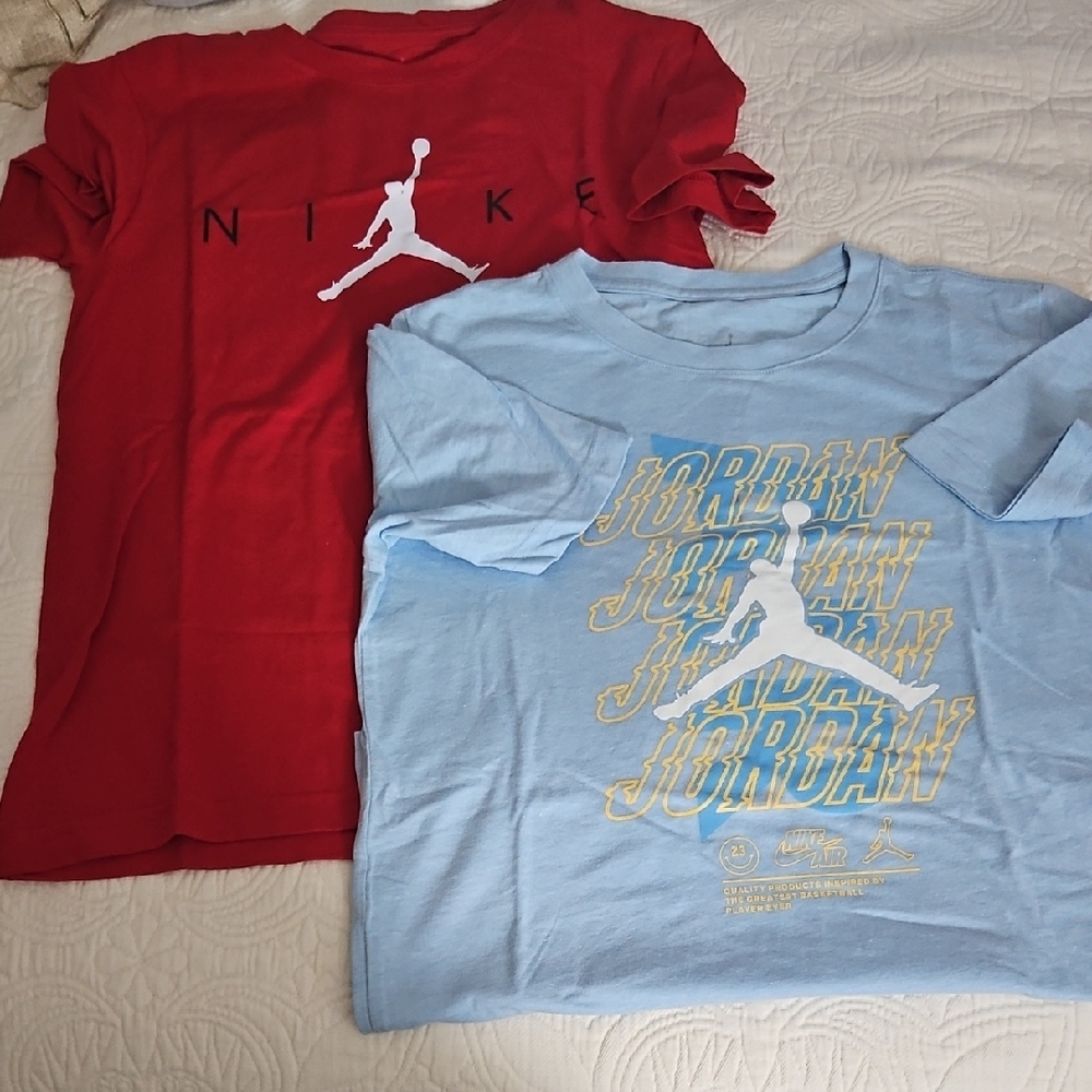 Nike Kids Red and Light Blue Jordan Tees